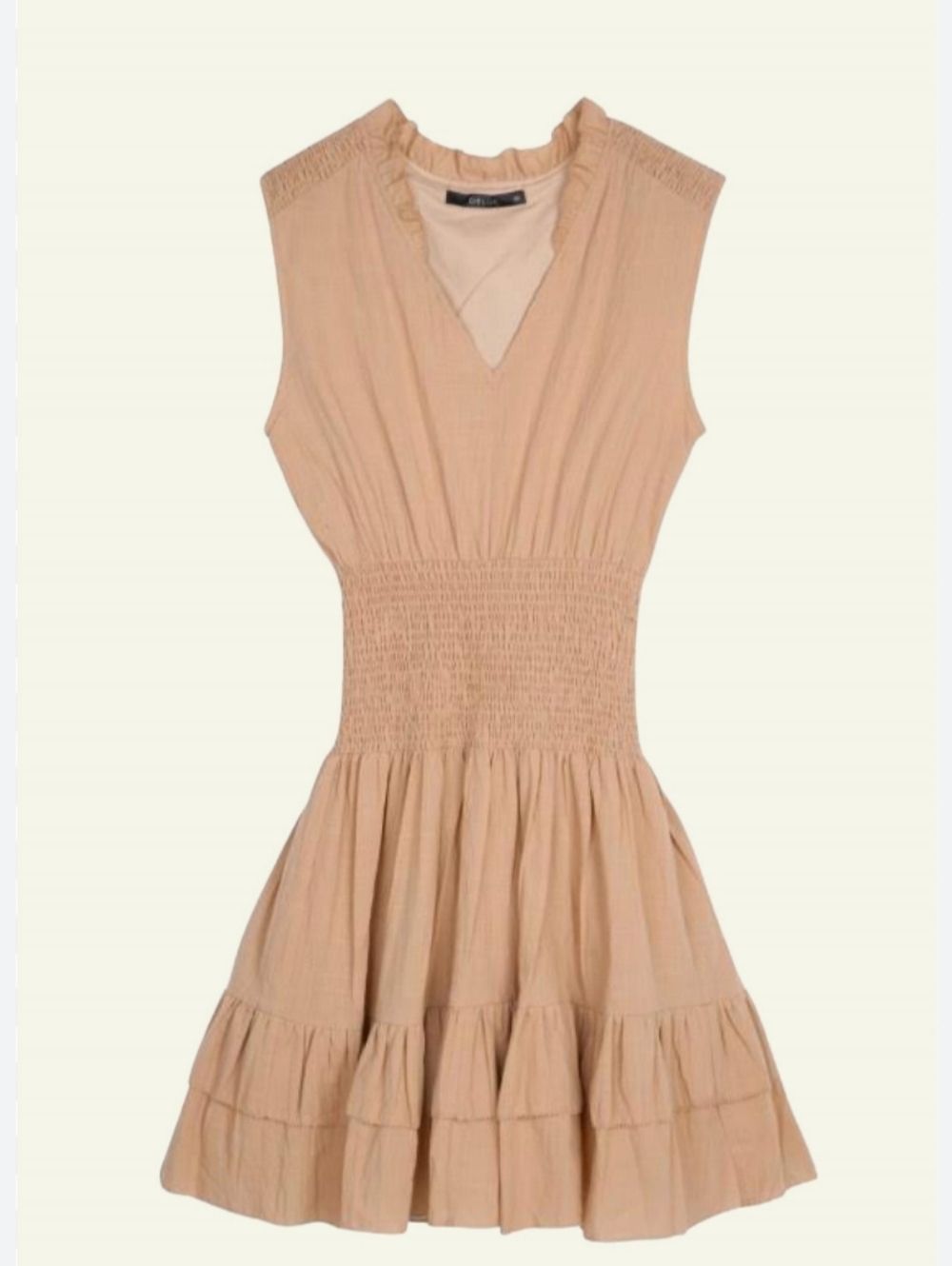 Dèluc. Ivy Mini Dress, Tan sleeveless, Elastic Waist